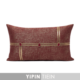 藝品珊瑚红配金色晶石配件抱枕现代北欧风样板间售楼部软装靠枕