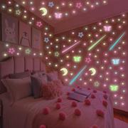 网红公主床头3d立体星星，月亮夜光墙贴纸，儿童卧室装饰布置房间墙面