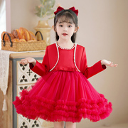 儿童粉色礼服公主裙子，宝宝蓬蓬纱裙女童，红色连衣裙套装大童演出服
