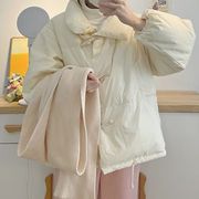 韩系奶黄色棉服女士冬季加厚小个子牛角扣短款面包服甜美棉衣外套
