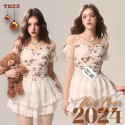 甜酷自制2024法式高级感蕾丝百搭蛋糕裙甜美半身短裙带安全裤