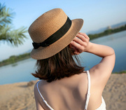 草帽子女夏天出游遮阳小沿渔夫帽简约蝴蝶结圆顶太阳帽休闲海边