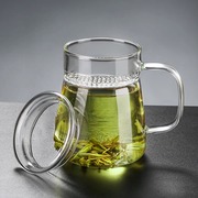 月牙玻璃泡茶杯耐热带把过滤茶漏一体家用茶水分离大容量杯子茶具