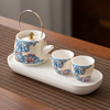 珐琅彩掐丝银家用茶具套装，家用一壶二杯干泡茶盘，小型陶瓷茶壶茶杯