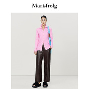 能量色彩玛丝菲尔时尚休闲气质polo领粉色系坑条针织开衫女