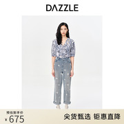 dazzle地素奥莱复古蓝染民族，印花镂空别致棉麻衬衫上衣女