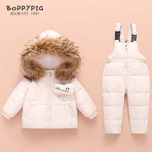 波比猪儿童羽绒服套装冬1一5岁男女宝宝白色洋气可爱卡通加厚外套