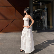 icvibe美式cleanfit·舒适背部，松紧+精致花边，丝带收腰吊带+长裙