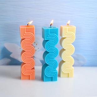 S型几何线条蜡烛模具波浪柱DIY手工皂硅胶模具蜡烛摆件定制