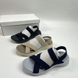 外贸出口日本单女凉鞋，夏季松紧编织弹力带交叉露趾运动沙滩鞋
