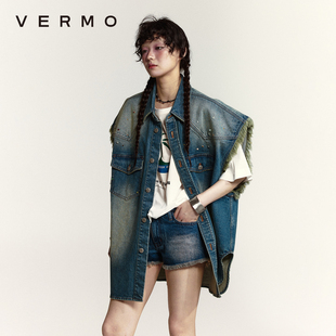 VERMO“怀旧自然”手缝天然宝石土耳其进口复古宽肩毛边牛仔马甲