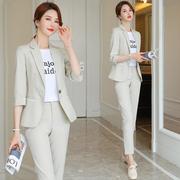 中袖小西装套装女韩版夏季2024休闲时尚，炸街气质职业装两件套