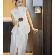 新中式旗袍改良年轻款白色晨袍礼服女新娘敬酒服订婚礼服复古套装