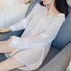 韩版透视衬衫女长袖中长款2020性感，睡衣宽松大码雪纺防晒上衣
