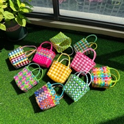 彩色小方包可爱打包带，编织菜篮子手工包手工塑料，编织手提小包包
