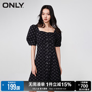 ONLY春季时尚满印方领灯笼袖短款牛仔连衣裙女123242033