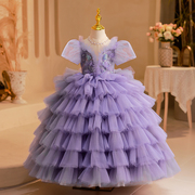 儿童礼服高端紫色女童走秀公主，裙洋气生日宴会，主持人钢琴演出服春