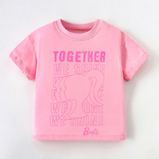 女童粉红色字母短袖t恤宝宝上衣，儿童纯棉夏装，婴幼儿pink半袖体恤7