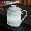 景德镇国货陶瓷影青白瓷喝水杯，玲珑家用带盖大容量办公茶水分离杯