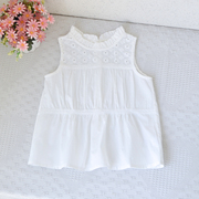 110-150女童宝宝韩版全棉刺绣，小衫中大童夏季无袖，白色背心上衣