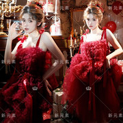 新年主题写真服装影楼红色，喜庆龙年中国风个人艺术照摄影拍照服饰