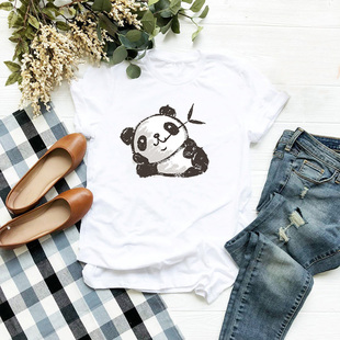 欧美女装Women T-shirt宽松大码纯棉宽松创意熊猫薄款短袖t恤