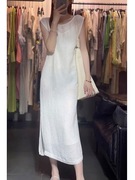 2024春夏季女装法式显瘦气质女神范正式场合白色无袖连衣裙子