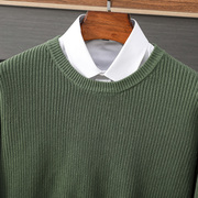 精纺100%纯棉针织毛衣男冬季套头宽松长袖纯色圆领线衣打底衫
