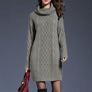Plus Size Women Casual Knitted Long Sleeve Winter Dresses Sw