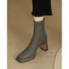 kmeizu韩版气质~8cm粗跟短靴，新潮简约超高跟瘦瘦短筒厚底及踝靴子
