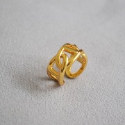 镂空编织麻花打结扣开口戒指环欧美小众，设计黄铜镀金食指质感