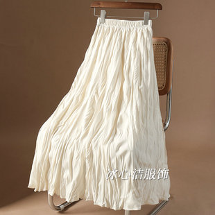 设计感高级感褶皱半身裙，女夏季2024白色裙子，百褶裙长裙半裙夏