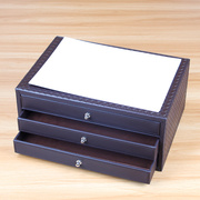A4办公桌面收纳盒皮革PU简约抽屉式收纳柜书桌上文件柜杂物储物箱