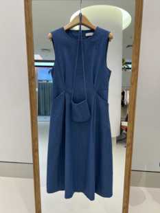 韩国lamage高级感穿搭小个子，蓝色背心裙，气质超好看无袖牛仔连衣裙