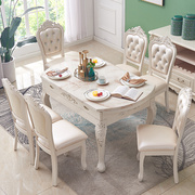 欧式餐桌椅组合 大理石可伸缩多功能折叠圆桌小户型实木饭桌套装