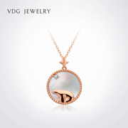 VDG项链女 锁骨链轻奢小众设计感18k玫瑰金钻石白母贝 培育钻石
