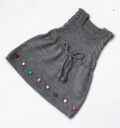手工编织婴儿毛线连衣裙6-12月宝宝，连体无袖背心，毛衣裙(毛衣裙)女童