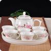 高档居富德8头茶具套装家用茶壶，有耳茶杯圆形，瓷茶盘中式陶瓷功夫