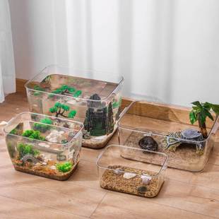 塑料鱼缸透明仿玻璃超大号长方形，圆形桌面组装小生态瓶防摔亚克力