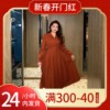GLEC高端胖mm大码女装高级感法式复古酒红色西装领修身显瘦连衣裙