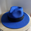 克莱因蓝色草礼帽，女夏天太阳帽防晒草编爵士，帽情侣沙滩出游遮阳帽