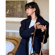 春秋西装外套女韩版宽松休闲复古藏青色小西服，上衣2023小个子