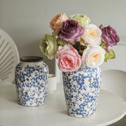 青花复古陶瓷花瓶客厅，插花高级感鲜花水培绿植，干花假花创意摆件