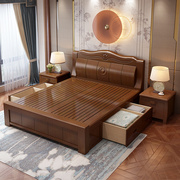 实木床1.8米双人床主卧婚床1.5m成人单人床经济型，气压高箱储物。