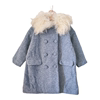 儿童秋冬女大童滩羊，毛领大衣洋气双排扣呢子，夹棉外套中长款