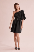 2021黑色露肩连衣裙出口澳洲CR短款小黑裙斜肩系腰带显瘦气质短裙