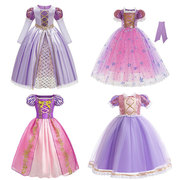 欧美长发公主裙金色，大蝴蝶结蓬蓬裙长发，蓬蓬蕾丝裙紫色礼服裙