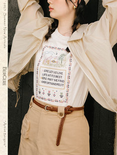 Bergere乔亚女士“暮光里的乡村”十字绣风景图案古典短袖t恤女