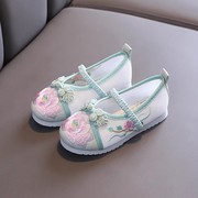 夏季儿童汉服绣花鞋女童网纱儿童绿色布鞋中国风凉鞋马面裙演出鞋