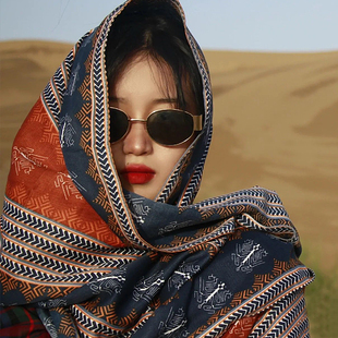 夏季度假民族风围巾文艺，棉麻女士云南旅游西藏防晒包头丝巾大披肩